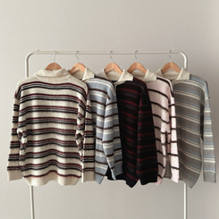 ストライプボタンオーバーフィットニット(5color)