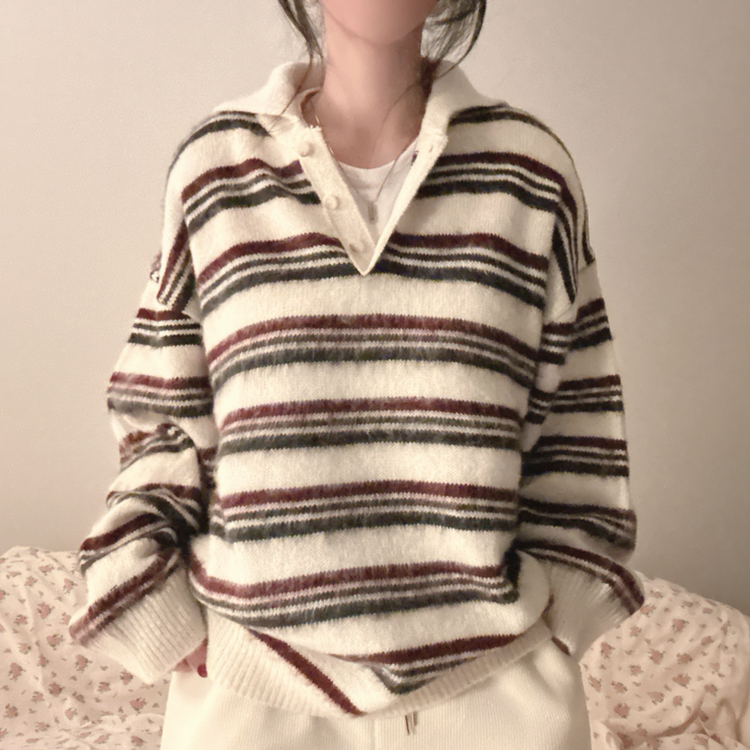 ストライプボタンオーバーフィットニット(5color) IVORY