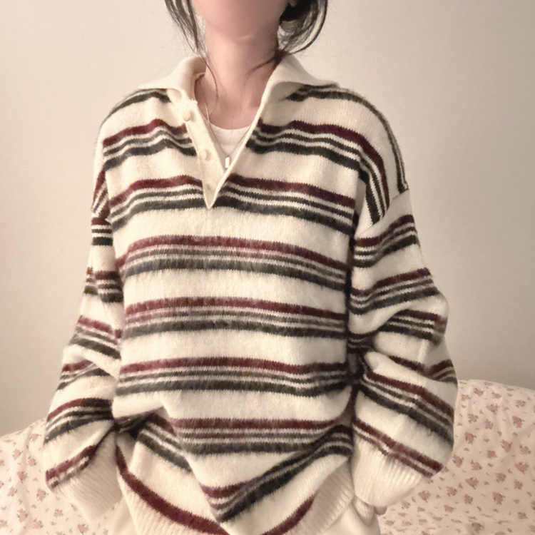 ストライプボタンオーバーフィットニット(5color) IVORY