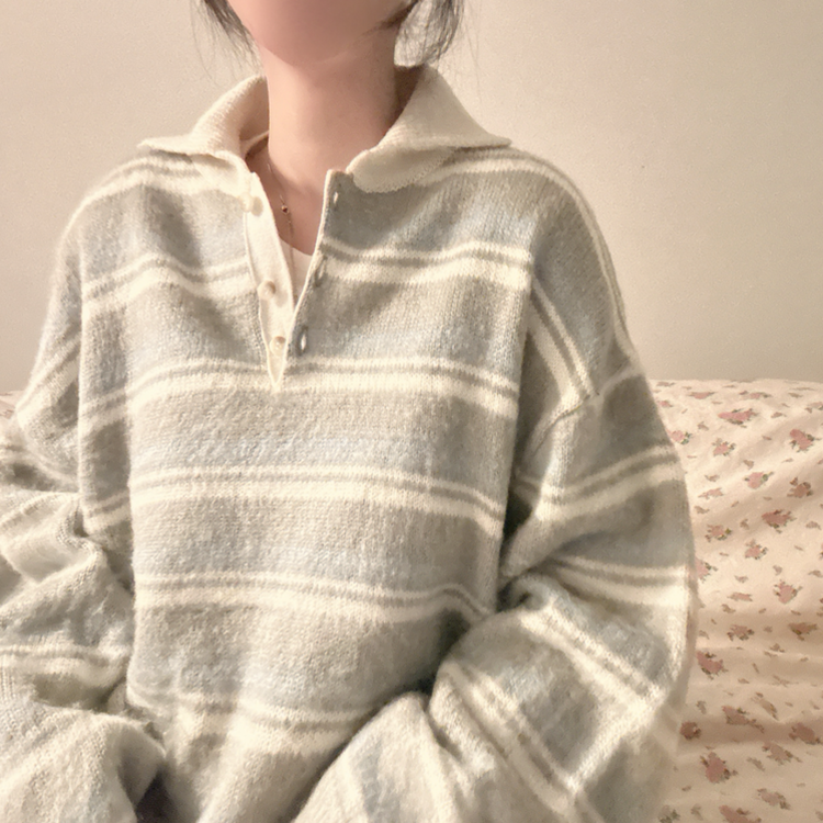 ストライプボタンオーバーフィットニット(5color) GREY
