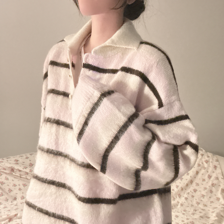 ストライプボタンオーバーフィットニット(5color) PINK