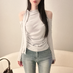 【起毛】ョルダースリットシャーリング長袖Tシャツ SKY BLUE