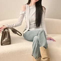 【起毛】ョルダースリットシャーリング長袖Tシャツ SKY BLUE