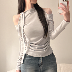 【起毛】ョルダースリットシャーリング長袖Tシャツ SKY BLUE