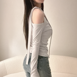 【起毛】ョルダースリットシャーリング長袖Tシャツ SKY BLUE