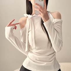 【起毛】ョルダースリットシャーリング長袖Tシャツ IVORY