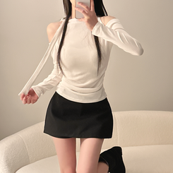 【起毛】ョルダースリットシャーリング長袖Tシャツ IVORY