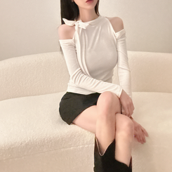 【起毛】ョルダースリットシャーリング長袖Tシャツ IVORY