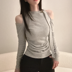 【起毛】ョルダースリットシャーリング長袖Tシャツ GREY