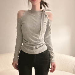 【起毛】ョルダースリットシャーリング長袖Tシャツ GREY