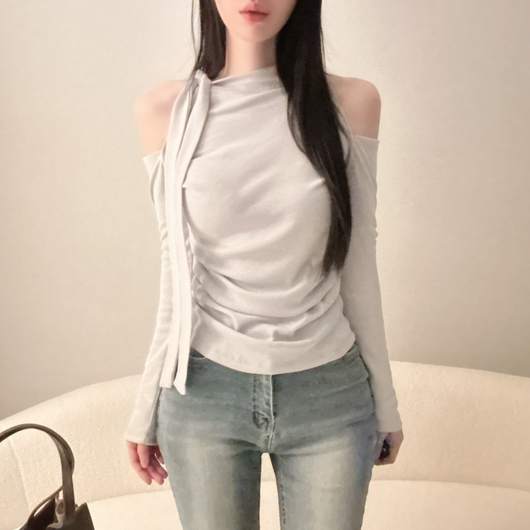 【起毛】ョルダースリットシャーリング長袖Tシャツ SKY BLUE