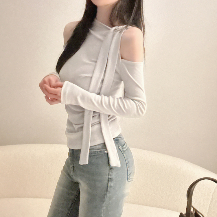 【起毛】ョルダースリットシャーリング長袖Tシャツ SKY BLUE