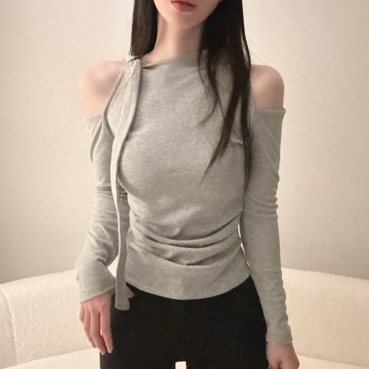 【起毛】ョルダースリットシャーリング長袖Tシャツ GREY