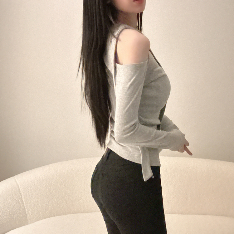 【起毛】ョルダースリットシャーリング長袖Tシャツ GREY