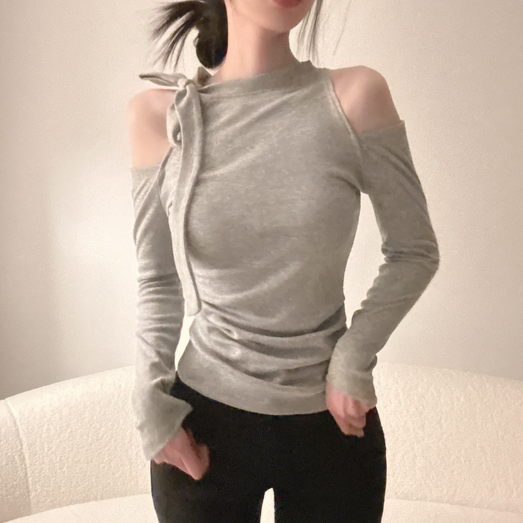 【起毛】ョルダースリットシャーリング長袖Tシャツ GREY