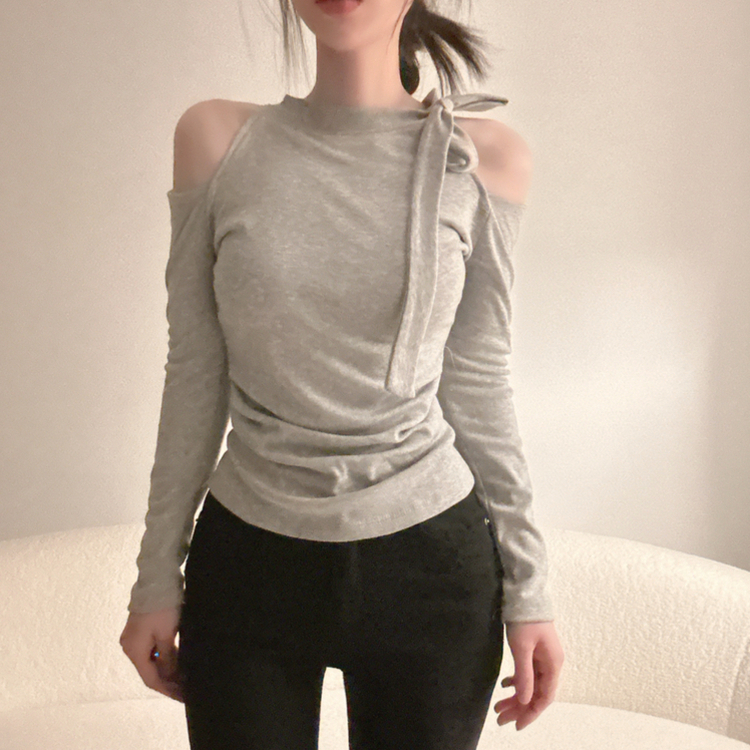 【起毛】ョルダースリットシャーリング長袖Tシャツ GREY