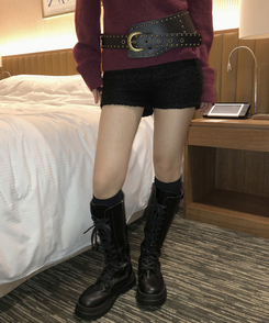 スリムウールショートパンツ BLACK