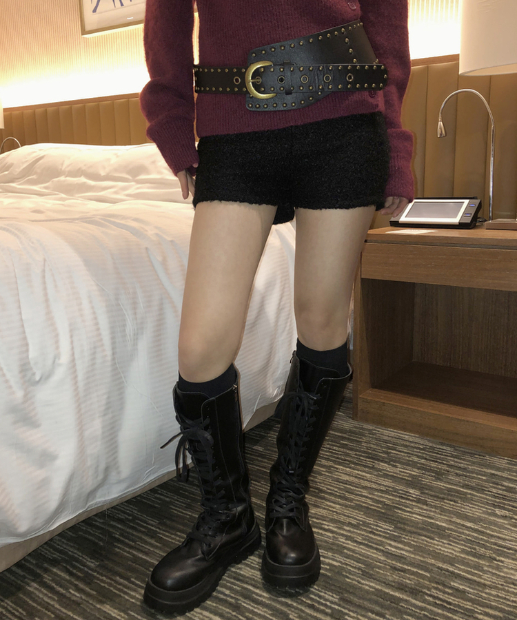 スリムウールショートパンツ BLACK