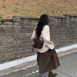 レイヤードチェックマキシロングスカート BROWN