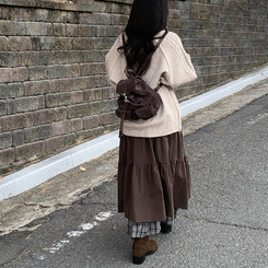 レイヤードチェックマキシロングスカート BROWN