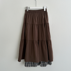 レイヤードチェックマキシロングスカート