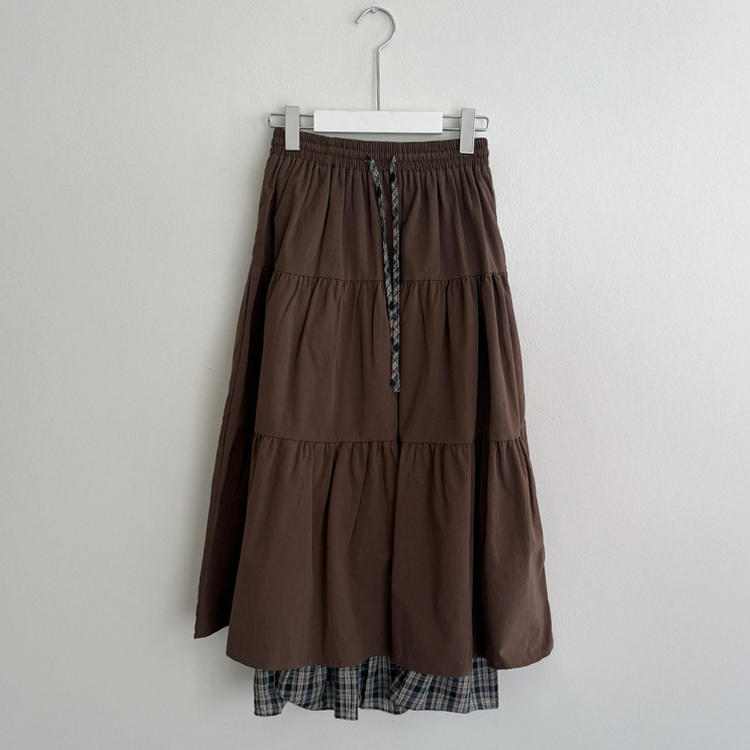 レイヤードチェックマキシロングスカート