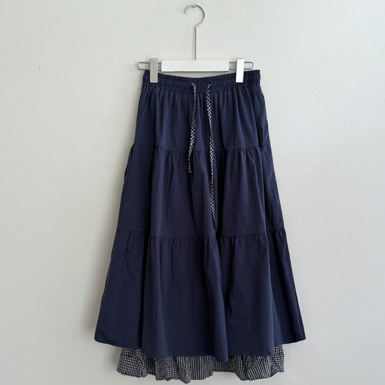 レイヤードチェックマキシロングスカート