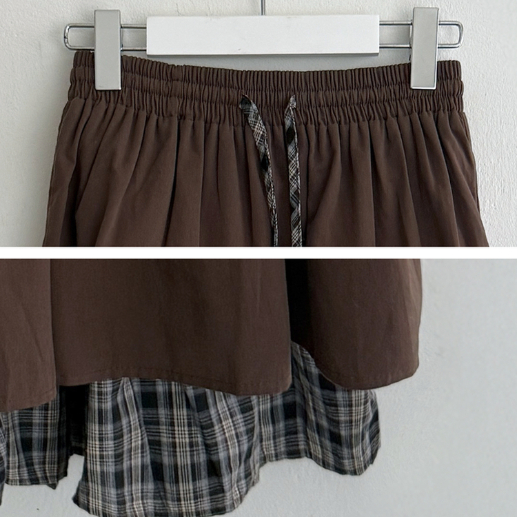 レイヤードチェックマキシロングスカート