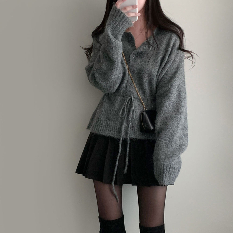 ストリングウールニットカーディガン GREY