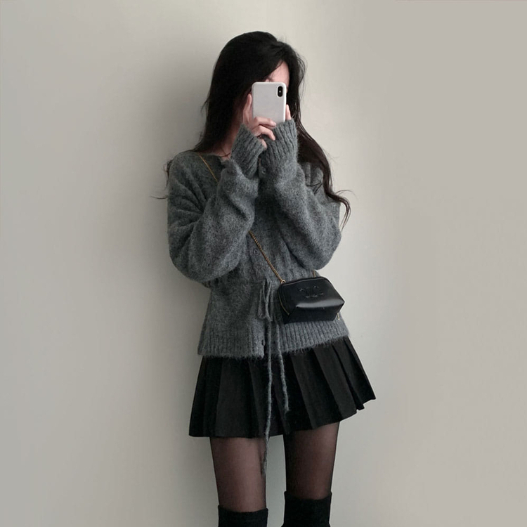 ストリングウールニットカーディガン GREY