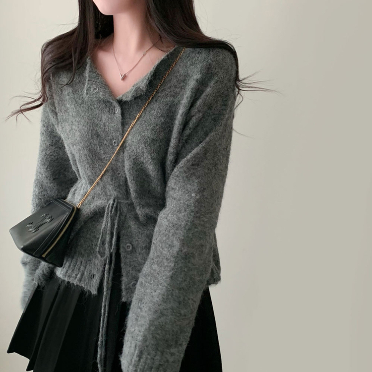 ストリングウールニットカーディガン GREY