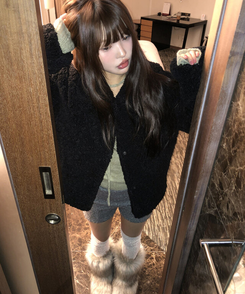 ウールボアキルティングファージャケット BLACK