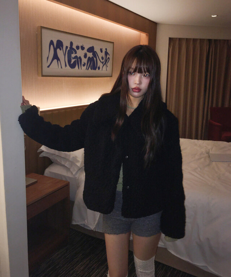 ウールボアキルティングファージャケット BLACK