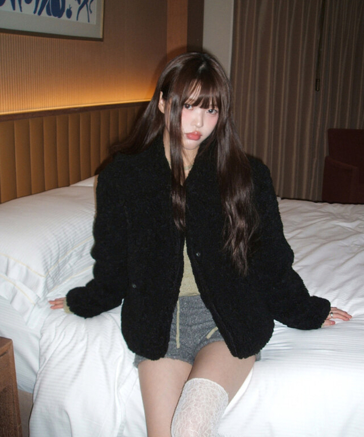 ウールボアキルティングファージャケット BLACK