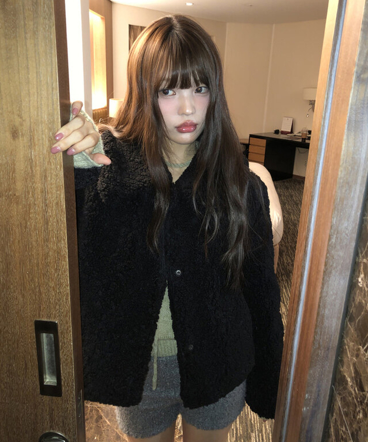 ウールボアキルティングファージャケット BLACK