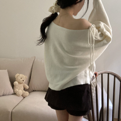 リボンボートネックオフショルダーニット(5color) IVORY