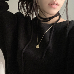 リボンボートネックオフショルダーニット(5color) BLACK