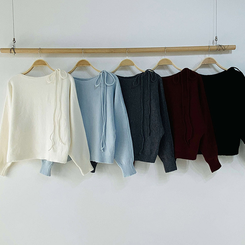 リボンボートネックオフショルダーニット(5color)