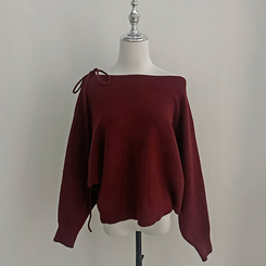 リボンボートネックオフショルダーニット(5color)