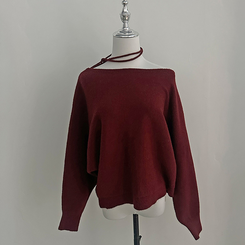 リボンボートネックオフショルダーニット(5color)