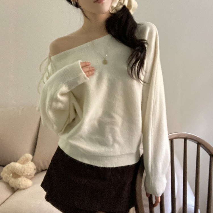 リボンボートネックオフショルダーニット(5color) IVORY