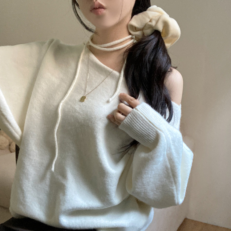 リボンボートネックオフショルダーニット(5color) IVORY