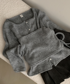 베로나 기모 리본 레이어드 여리핏 니트탑 버튼가디건 셋업