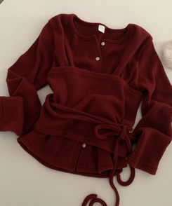 베로나 기모 리본 레이어드 여리핏 니트탑 버튼가디건 셋업