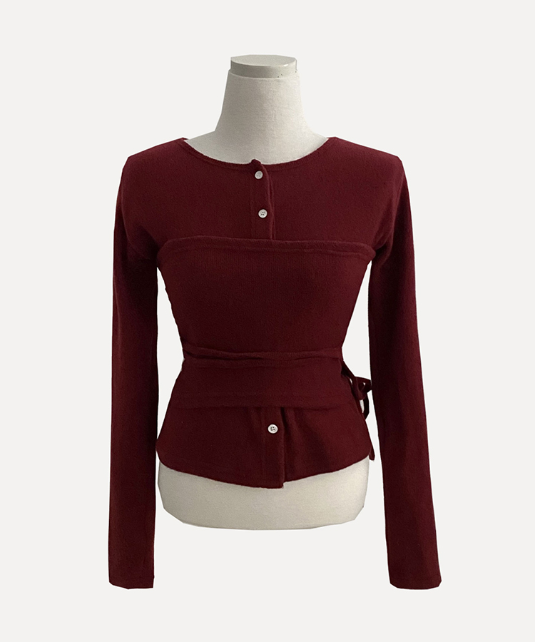 베로나 기모 리본 레이어드 여리핏 니트탑 버튼가디건 셋업