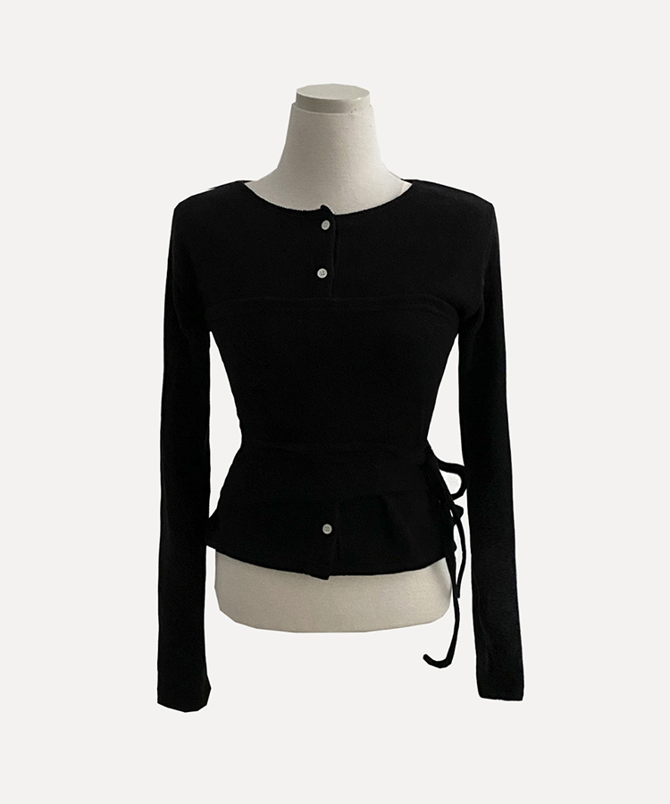 베로나 기모 리본 레이어드 여리핏 니트탑 버튼가디건 셋업