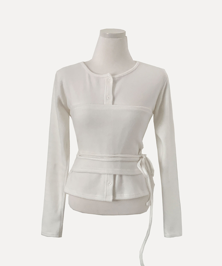 베로나 기모 리본 레이어드 여리핏 니트탑 버튼가디건 셋업