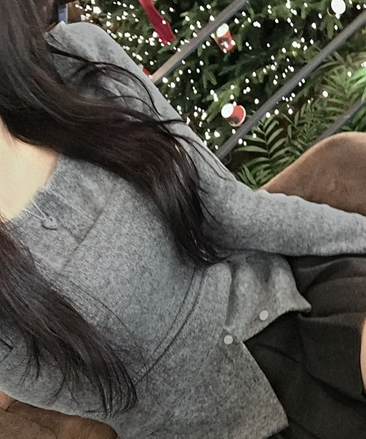 베로나 기모 리본 레이어드 여리핏 니트탑 버튼가디건 셋업 그레이