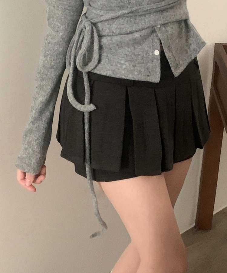 베로나 기모 리본 레이어드 여리핏 니트탑 버튼가디건 셋업 그레이