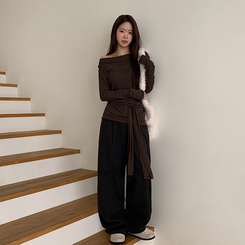 【丈別】【起毛】ツーピンタックバンディングワイドスラックス CHARCOAL